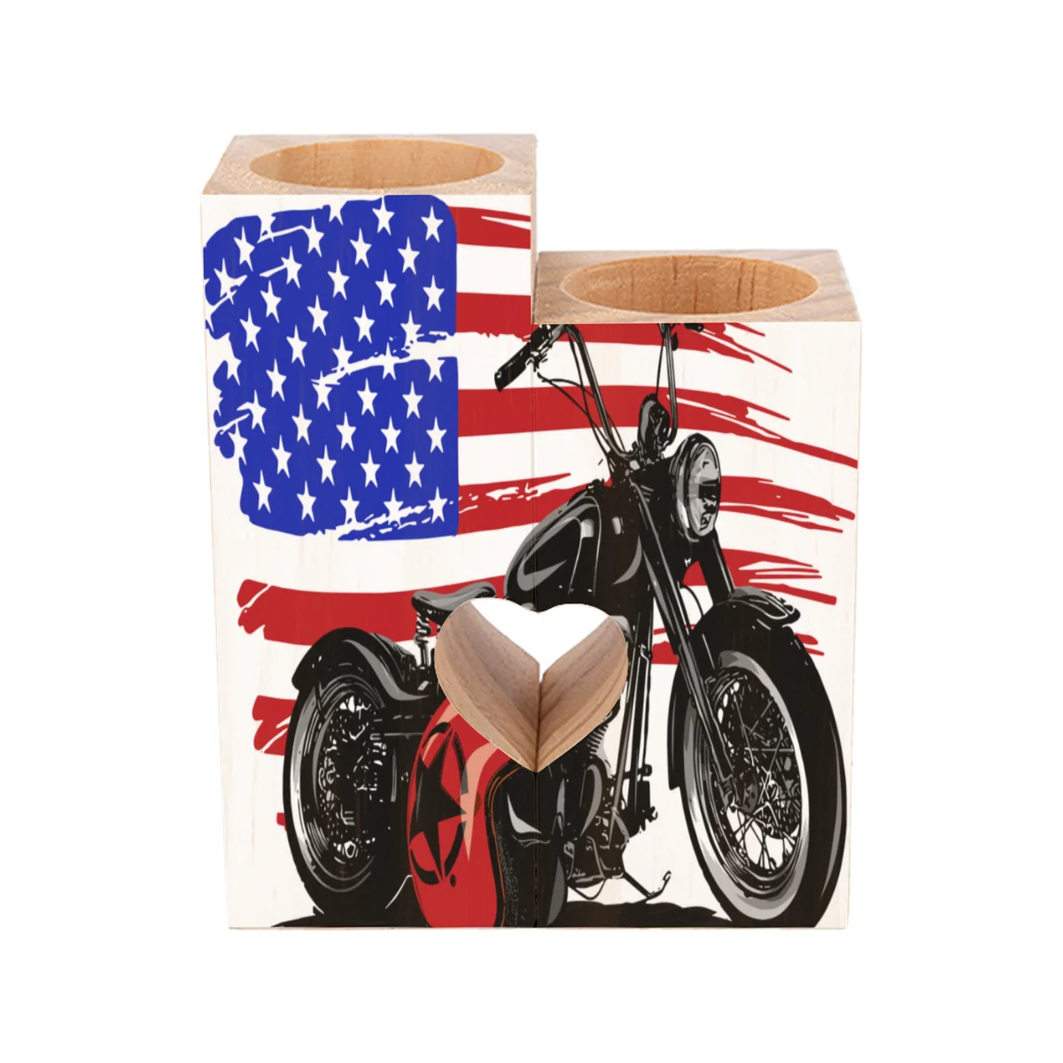 

Romantic Tea Light Candle Holders Decorative Vintage Chopper Motorcycle American Flag Wood Tealight Candle Holder Set Of 2 Candl
