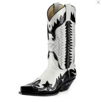 Черно-белые рыцарские сапоги до середины икры с острым носком одинаковые по