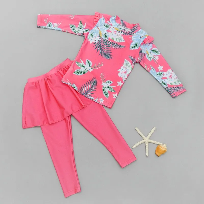 

Baby Girl Swimwear 2PCS Swimsuit Girl Long Sleeve Flowers Korea Style Girls Beach Wear Korea Style Baby Swimwear Beach Wear
