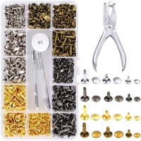 360pcs leather rivet set double cap rivet tubular metal studs 3 sizes with 3 piece punch plier and set up tool kit for leather