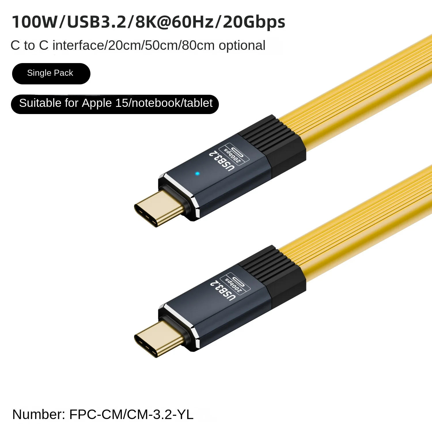 Портативный кабель USB 3.2 FPC C — PD100W быстрая зарядка 8K отливка экрана Type-C