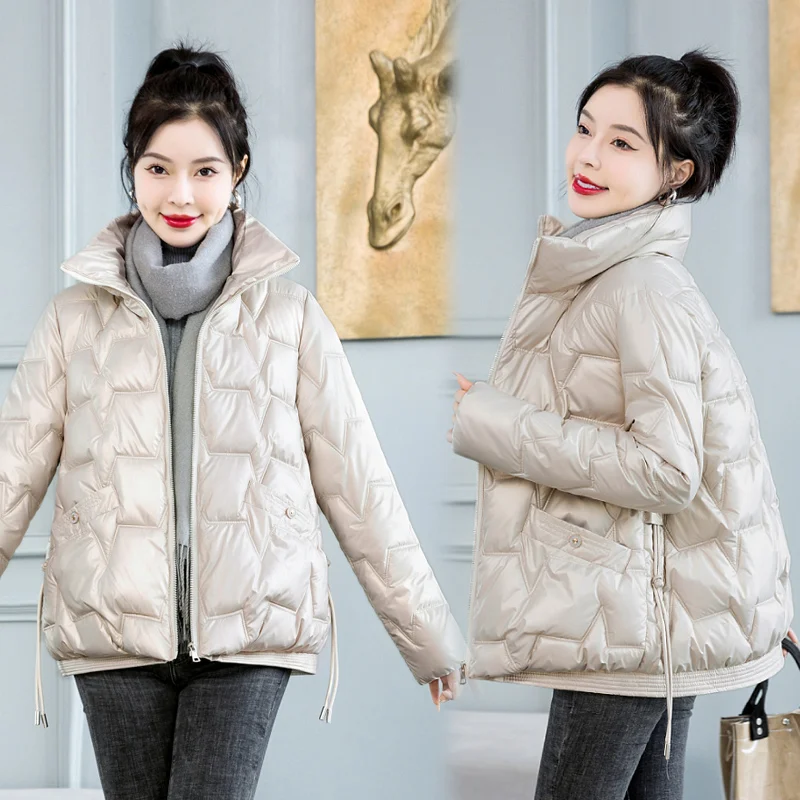 Women Jacket 2022 New Winter Parkas Female Glossy Down Cotton Jackets Stand Collar Casual Warm Parka Short Coat Female Outwear