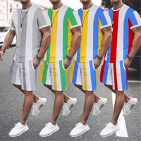 stripe printing summer mens sets oversized clothing 2 piece shorts outfits o neck short sleeve t shirt set streetwear tracksuit