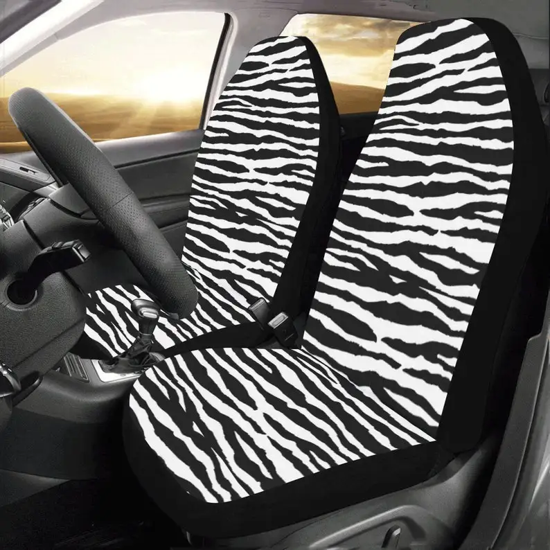 

Zebra Stripes Car Seat Covers 2 pc, Animal Print Black White Pattern Front Seat Covers, Car SUV Seat Protector