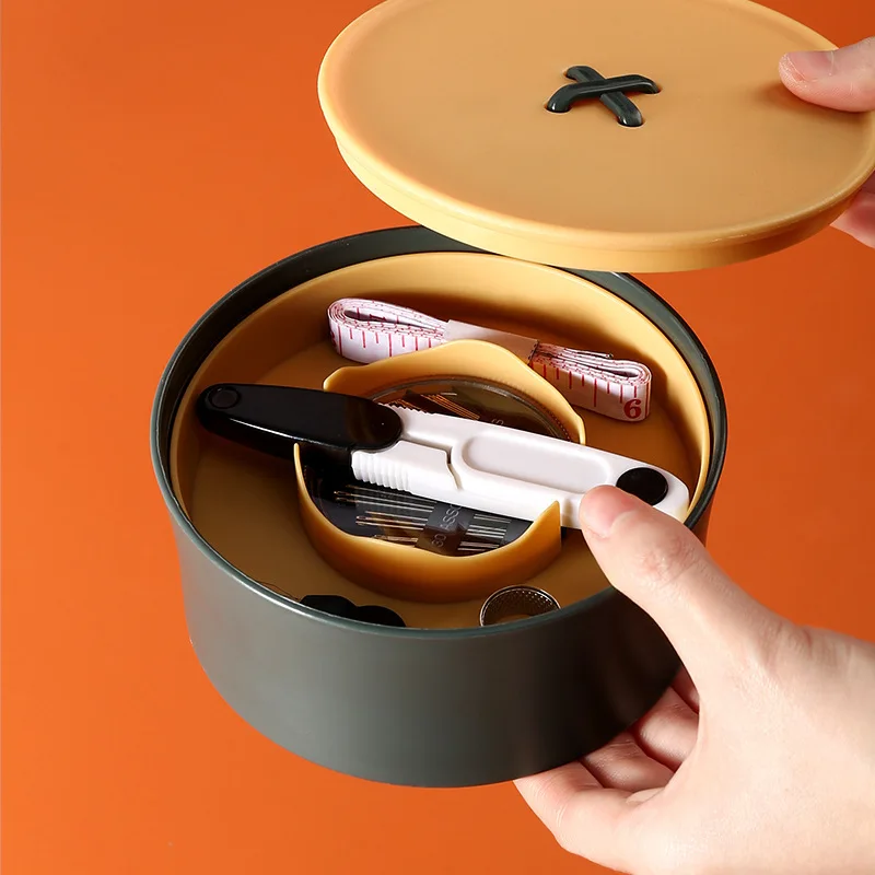 

1Set Button Shape PP Sewing Kit Household Multi Function Kitting Needles Box with Sewing Needles Travel Portable Knitting Tool