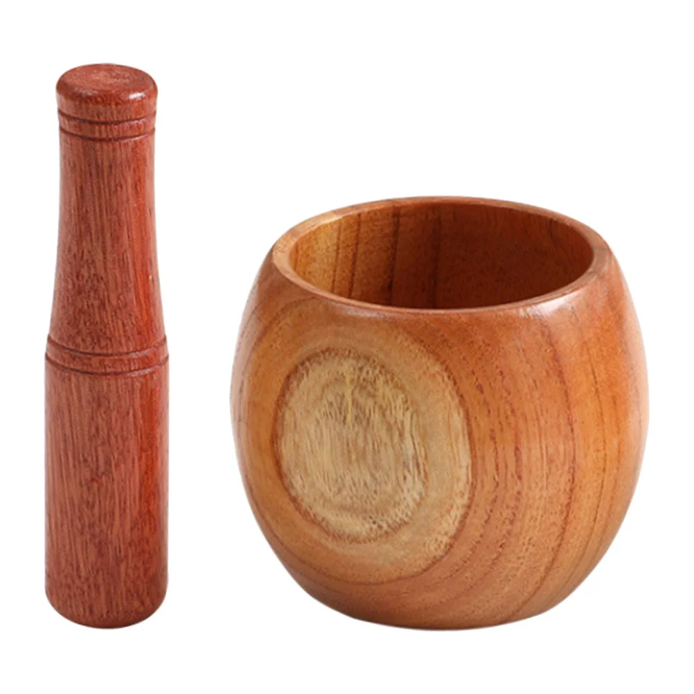

Garlic Jar Wooden Grinders Presser Kitchen Gadget Pestle Muddler Grinding Bowls Medicine Masher Household Tool Set