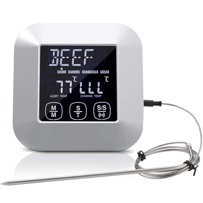 

Цифровой термометр для приготовления пищи с контактным экраном для использования в сковороде, печи, барбекю, гриле