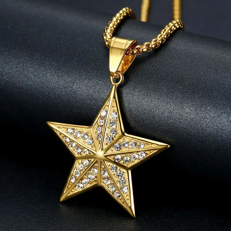 

Megin D Stainless Steel Titanium Hip Hop Luxury Zircon Star Pendant Collar Chains Necklace for Men Women Boyfriends Gift Jewelry