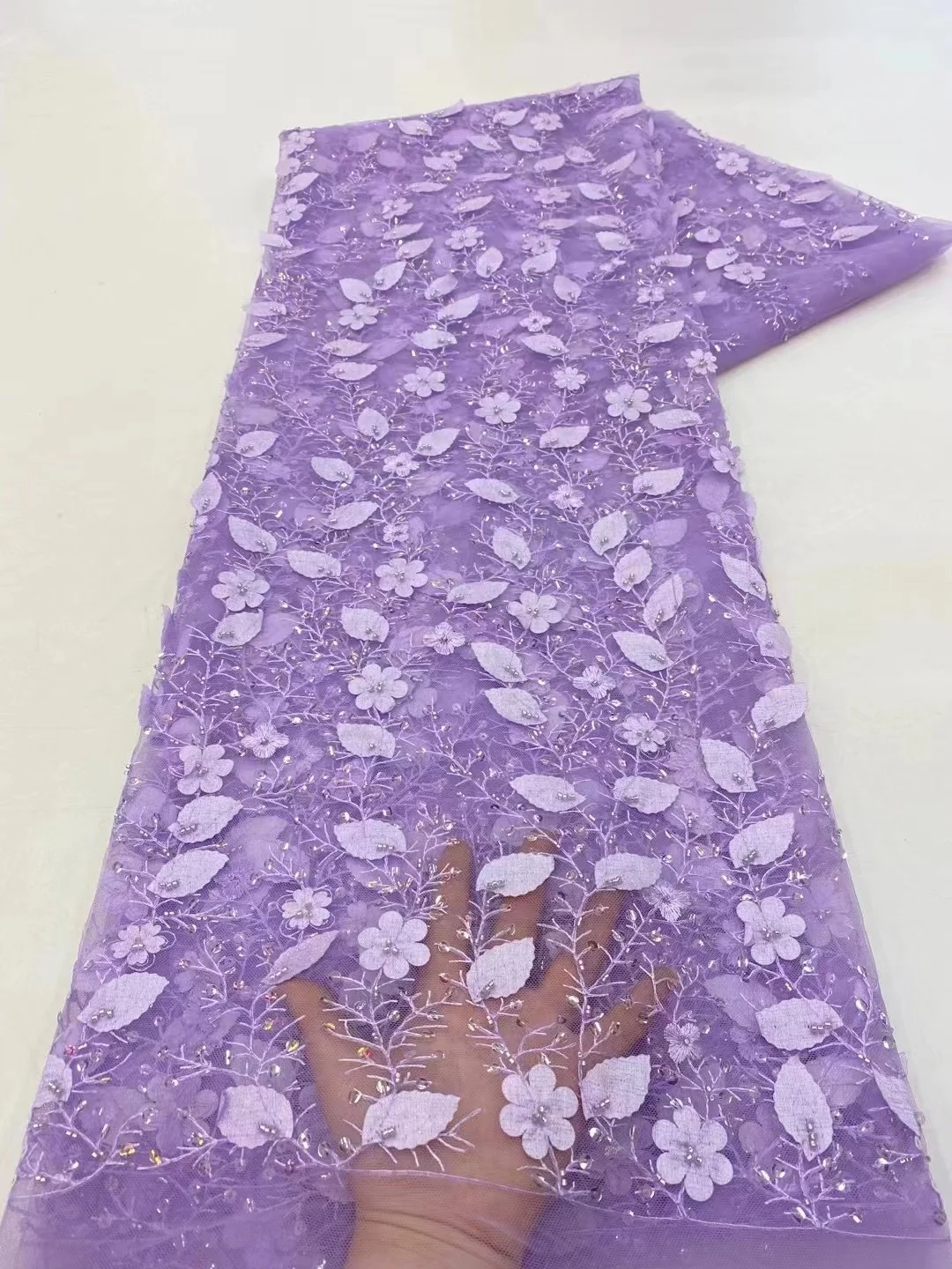 

Purple Latest African Lace Fabric 2023 High Quality Embroidery 3d French Nigerian Lace Fabric 5 Yard for Wedding Party Dress