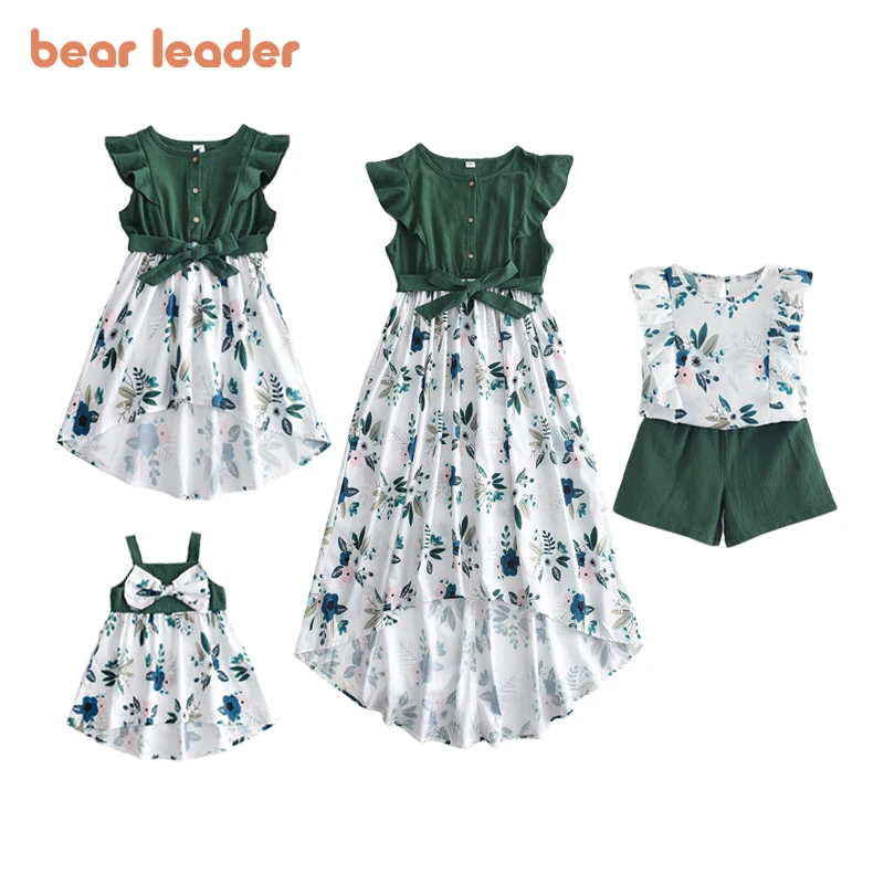 Bear Leader Family Matching Outfits New Fashion Girls Patchwork Floral Dress Kids Flowers Costumes Mother Daughter Cute Clothes