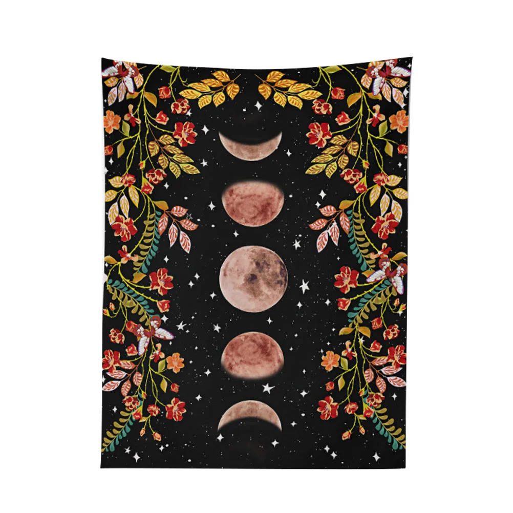 

1Pc Flowers Moon Phase Tapestry Beautiful Living Room Bedchamber Bath Curtain