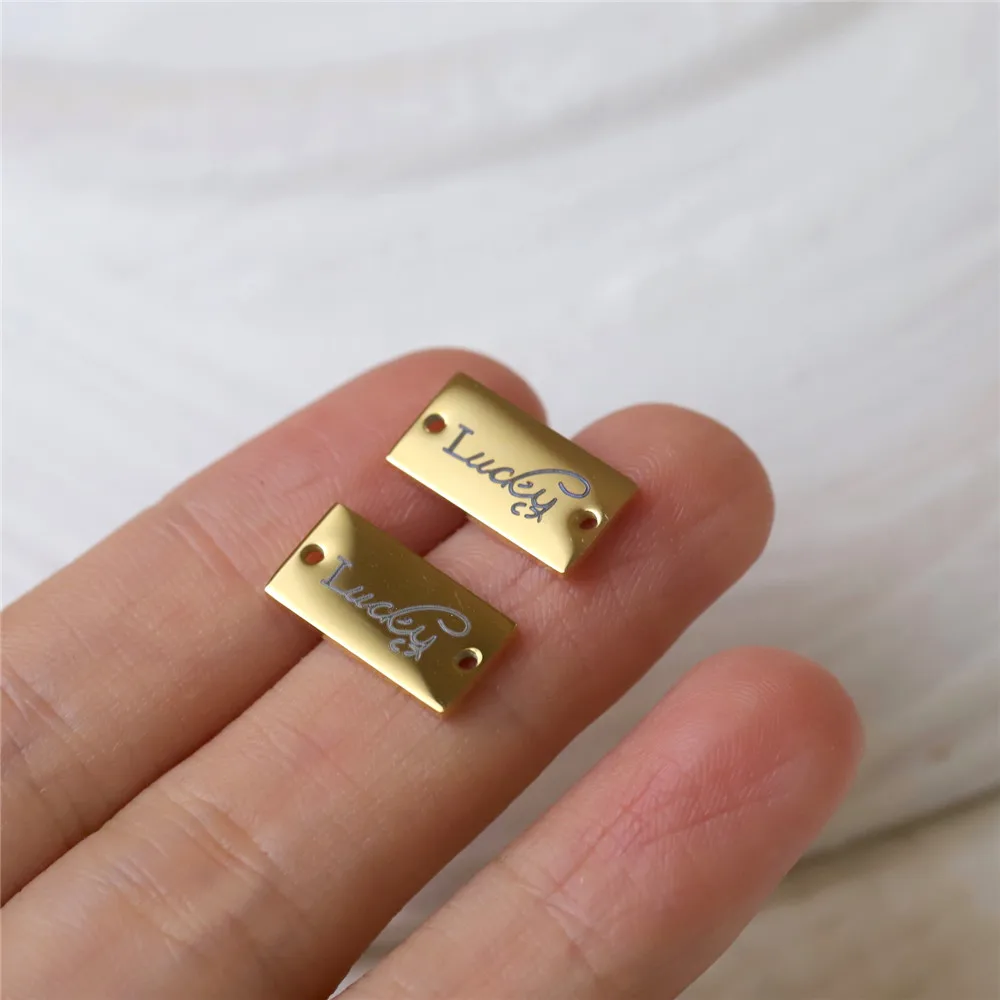 

Gold-plated rectangular Lucky double hole square plate in titanium steel furnace DIY manual connection accessories