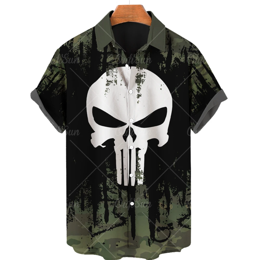 

2022 Veterans Men's Shirts Loose Breathable Lapel Hawaiian Shirts Men's Skeleton 3D Printed Street Fashion Short Sleeve Shirts