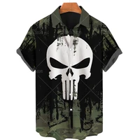 2022 veterans mens shirts loose breathable lapel hawaiian shirts mens skeleton 3d printed street fashion short sleeve shirts