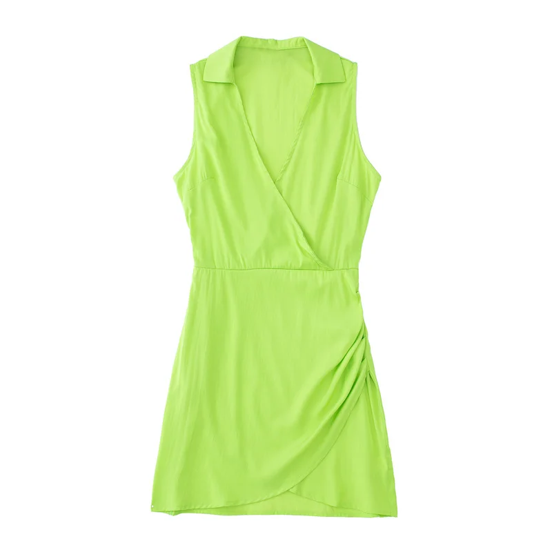 

Женское однотонное платье-рубашка Hikigawa, винтажное уличное платье без рукавов с V-образным вырезом и перекрестными спереди