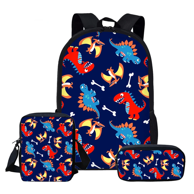 Custom Design Cartoon Dinosaur School Bags for Girls Kids School Backpack 3pcs/set Children Schoolbags Orthopedic Girl Backpacks