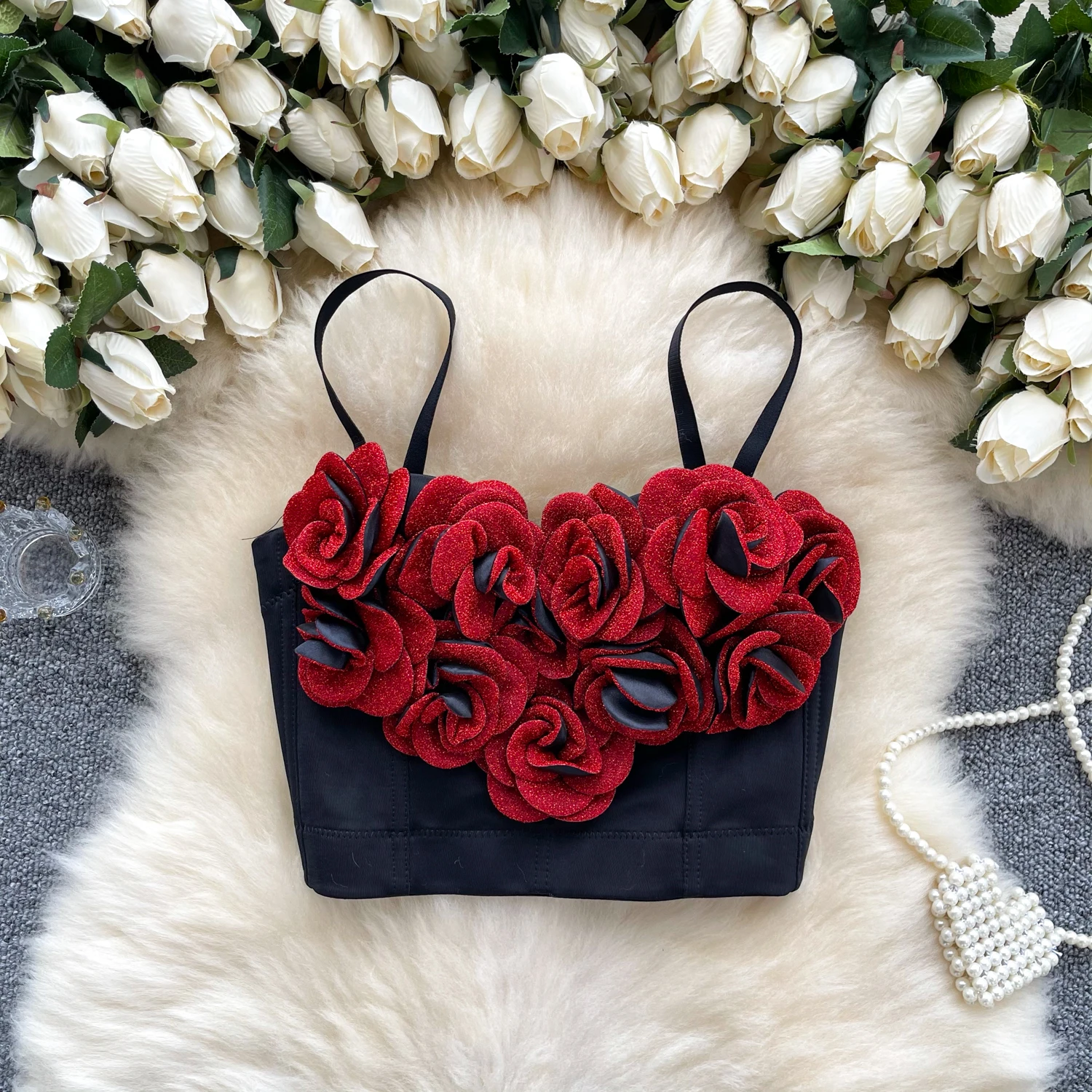 Женский винтажный Топ без рукавов бюстье с трехмерными цветами пляжный