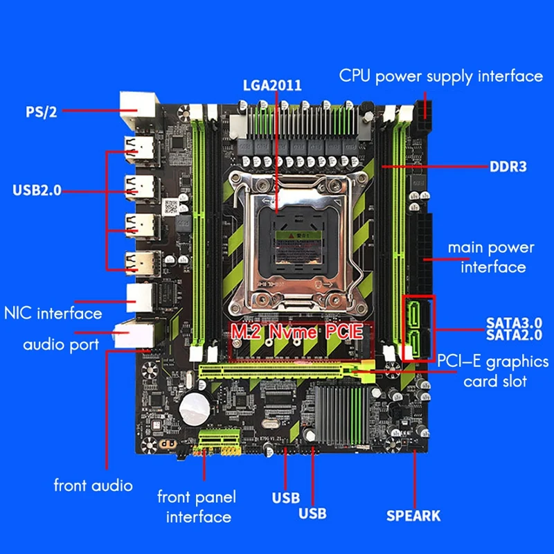 Материнская плата X79 X79G с кабелем коммутатора и SATA LGA 2011 M.2 DDR3 RECC RAM 8 USB SATA3.0 для