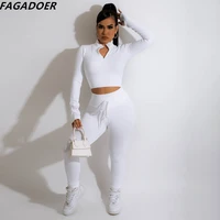 fagadoer casual sporty two piece sets women solid color zipper long sleeve crop top legging pants tracksuits fall 2pcs outfits