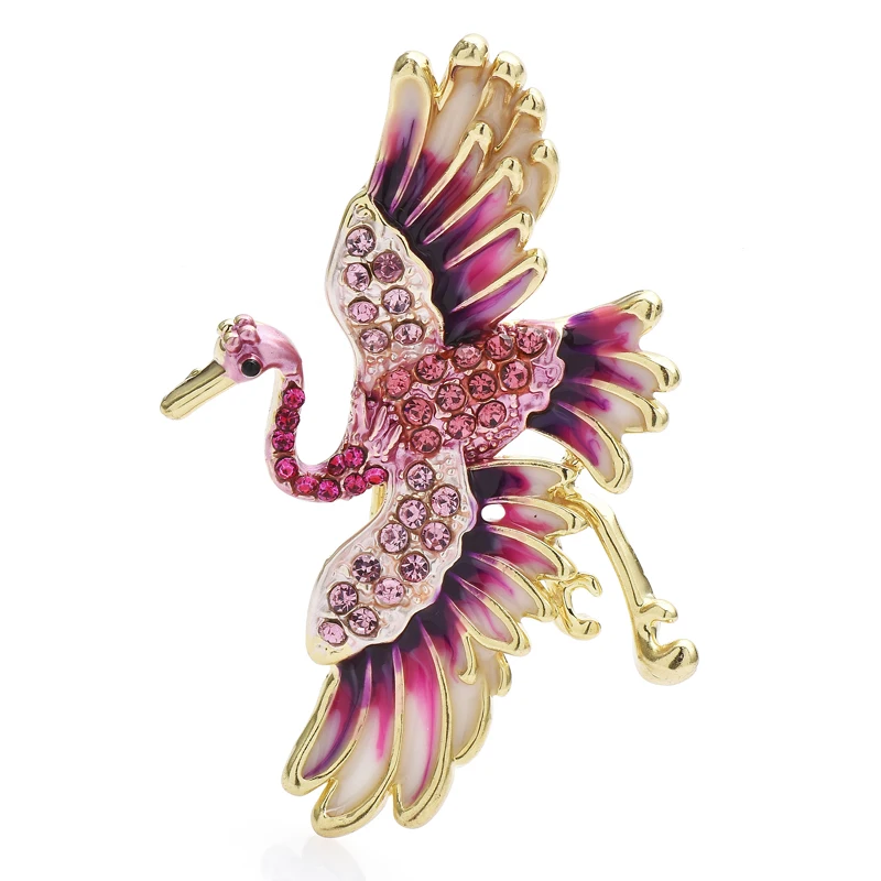 

Wuli&baby Enamel Crane Brooches For Women Unisex 2-color Rhinestone Flying Bird Party Office Brooch Pin Gifts