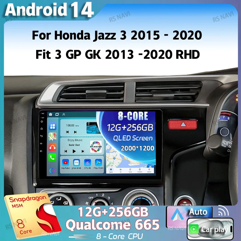 Android 14 для Honda Jazz 3 2015-2020 Fit GP GK 2013-2020 RHD Стерео Автомобильный Радио Мультимедийный