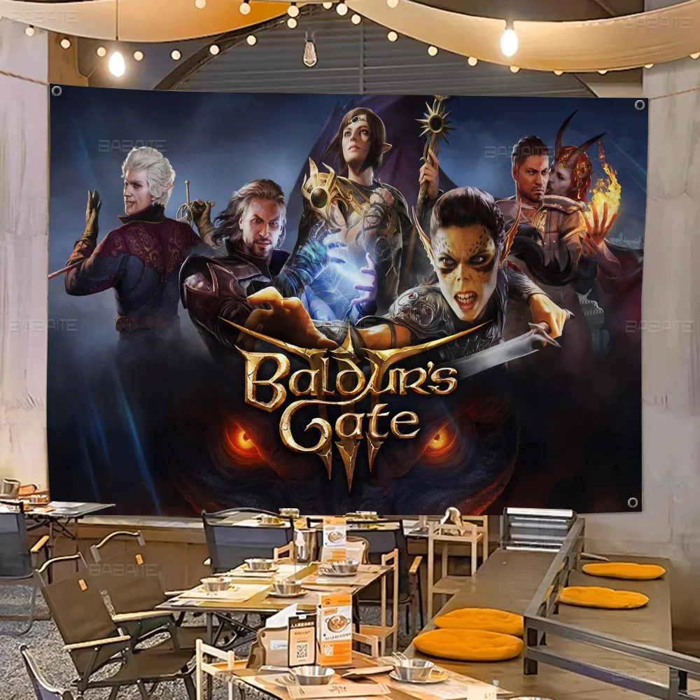 B-Baldurs Gate 3 Creative Pattern Hanging Flag Polyester Printed Banner Hand Pulled