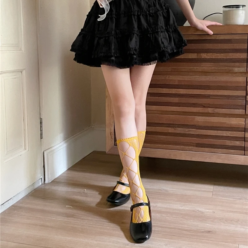Для женщин и девочек летние носки бинты ажурные по колено однотонные эластичные
