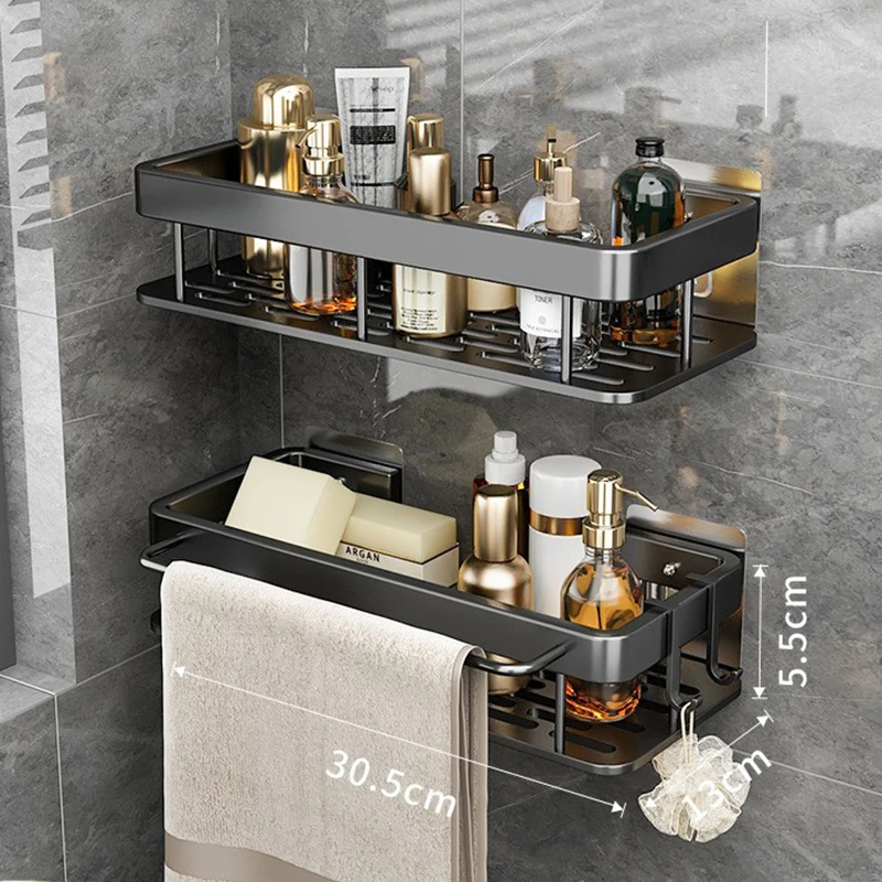 

Bathroom Shelves Without Drilling RustProof Aluminum Shower Wall Shelf Shampoo Towel Holder Bathroom Organizer Accessorie