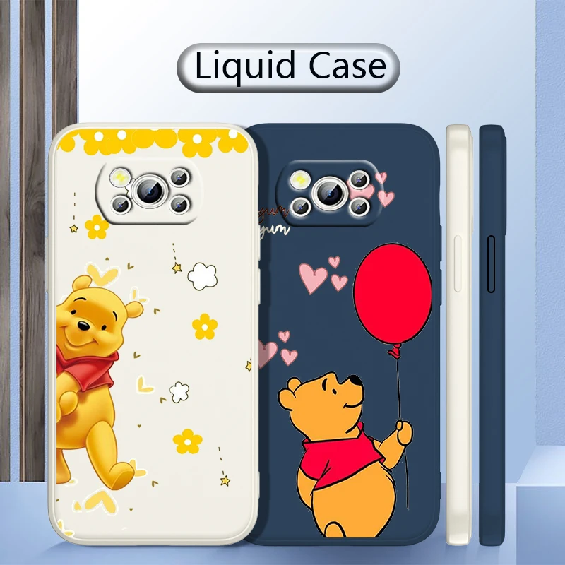 

Disney Winnie the Pooh For Xiao POCO F4 M4 X4 X3 F3 M3 C3 F2 X2 F1 GT Pro NFC Liquid Rope Shockproof Phone Case