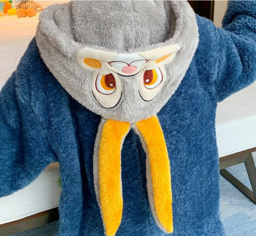 Unisex Winter One-Piece Cartoon Dark Green Rabbit Pajamas With Two Long Ears And Pockets Polyester Warm Lovely Sleepwear Cosplay