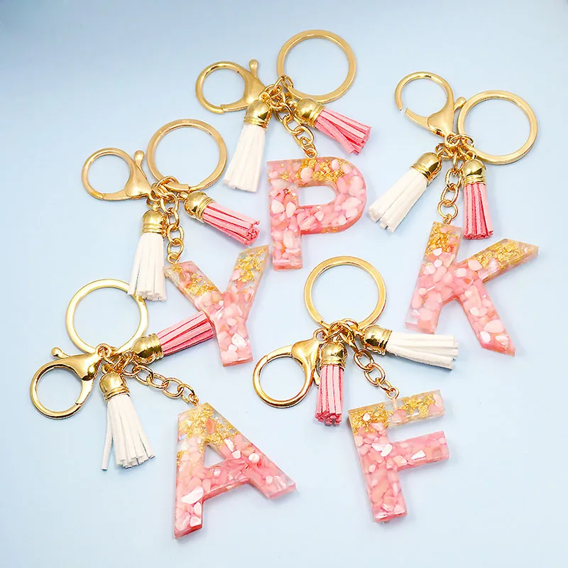 

26 Initials Letter Sweet Resin Crystal Glue Pendant Keychain for Women Tassel Girl Bag Mobile Phone Letters Pendants Accessories