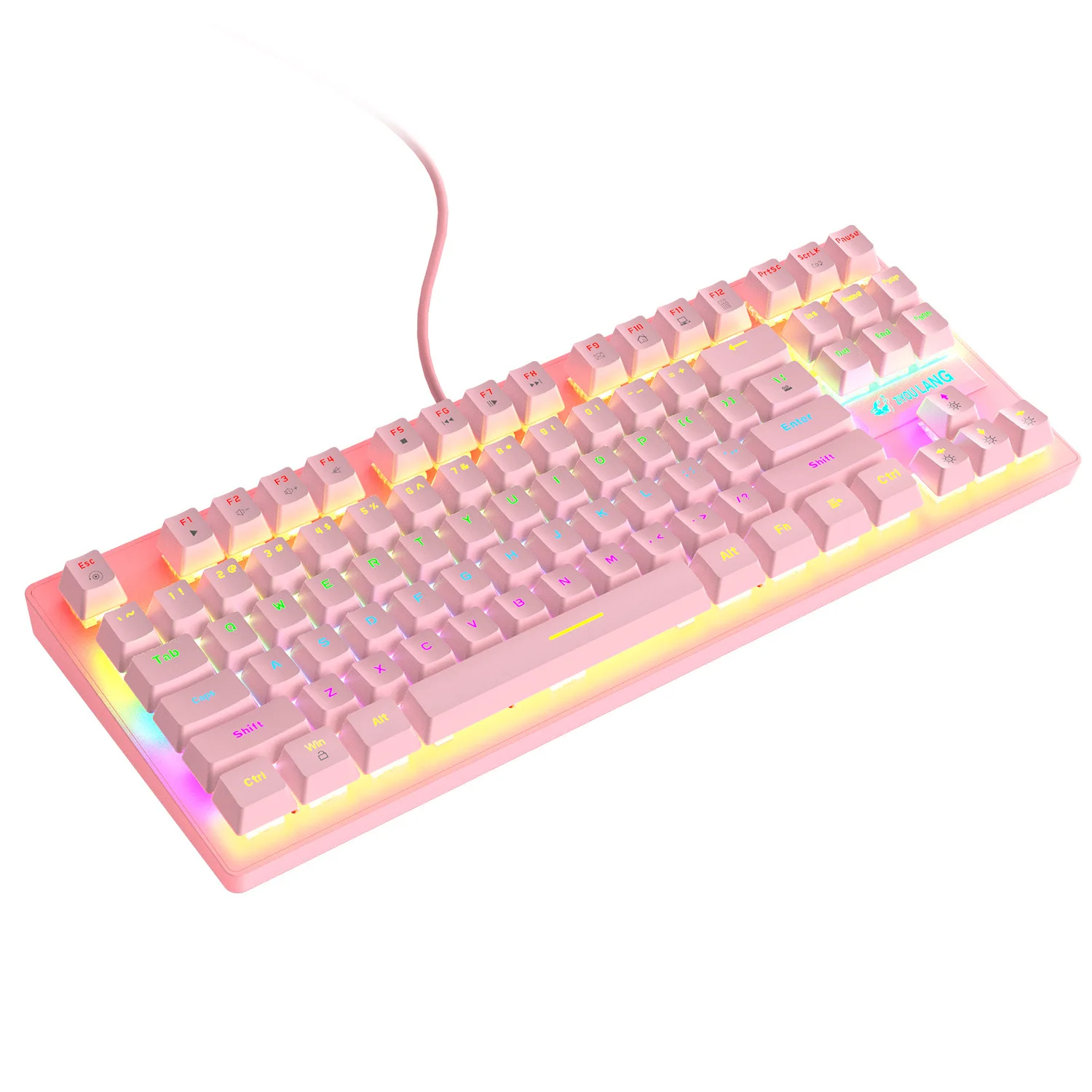 

Gaming Mechanical Wired Keyboard 87-key Green axis USB Interface RGB Backlight For gamers PC laptops For Pink girly gift