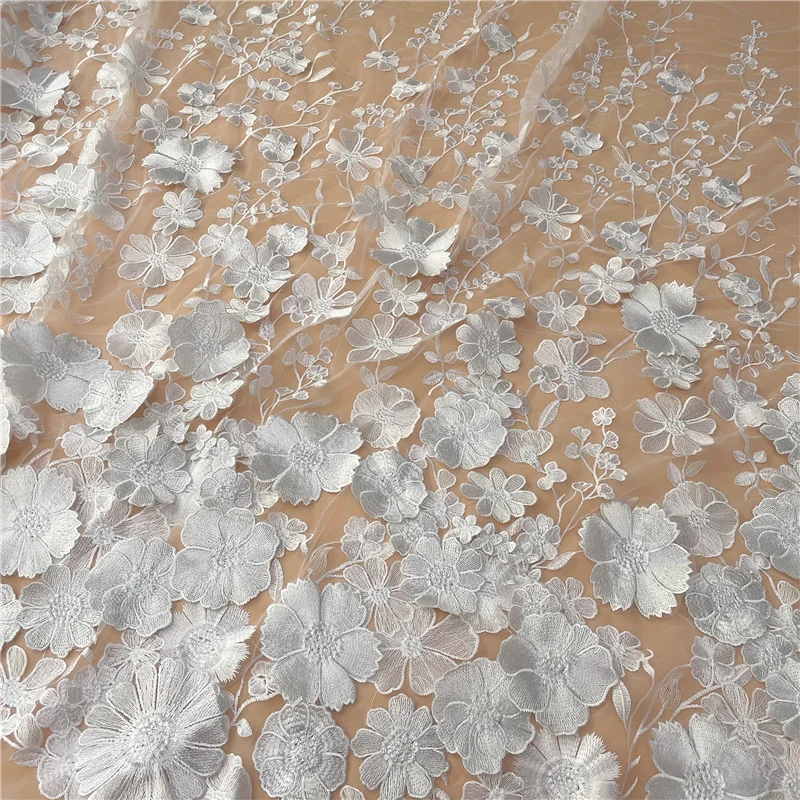Новинка Высококачественная объемная белая кружевная ткань LFY с цветочной