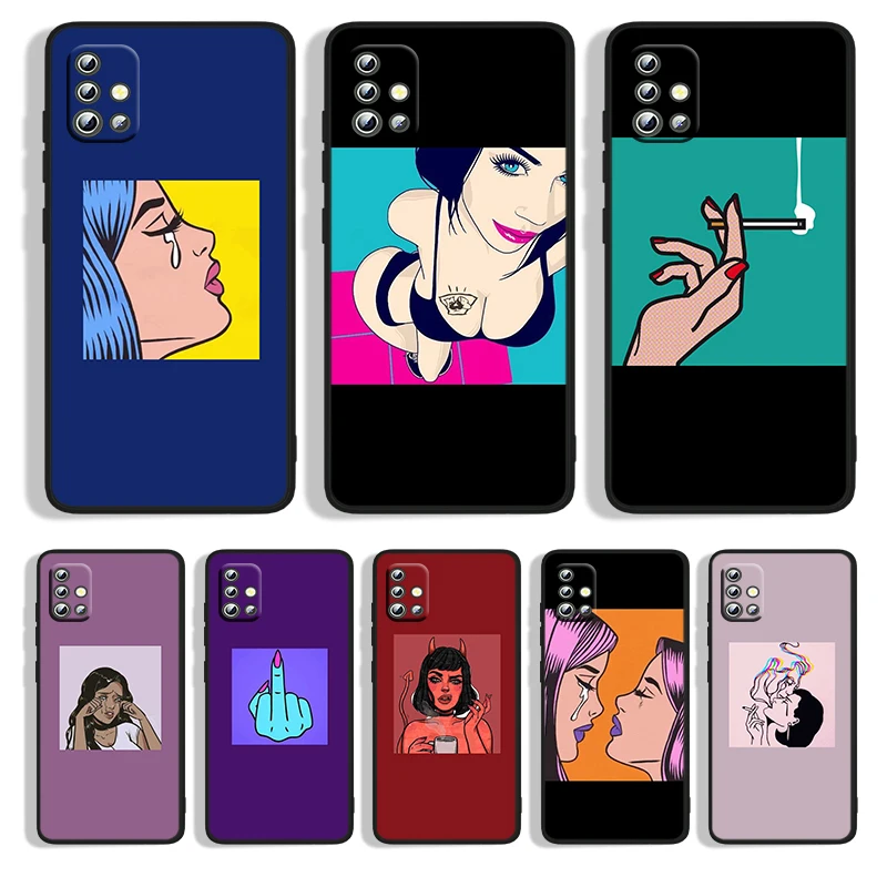 

Comics Book Girl Cartoon For Samsung A32 A52 A52S A72 A02 A22 A03 A02S A03S A13 A53 A73 A23 A13 A14 Lite Black Cover Funda Soft