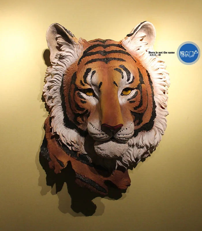 

Resin 3D Animal Head Wall Decor Crafts Home Decor Simulation Tiger Head Bar Wall Decoration Office Study Sculpture