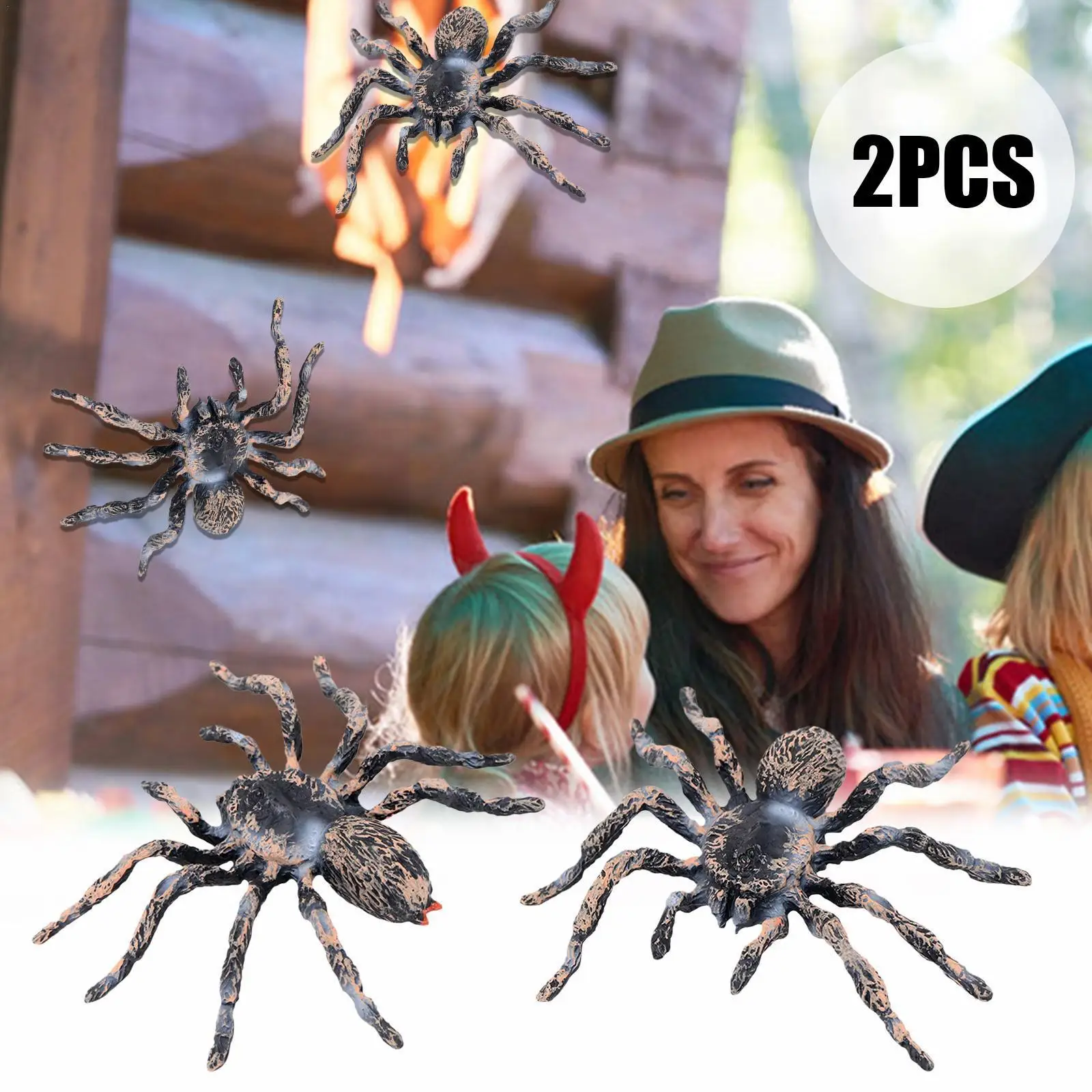 

Реалистичный пластиковый искусственный паук, 2 шт., 9,5 см, реквизит в виде насекомых, украшения для Хэллоуина, игрушечные пауки F9r3