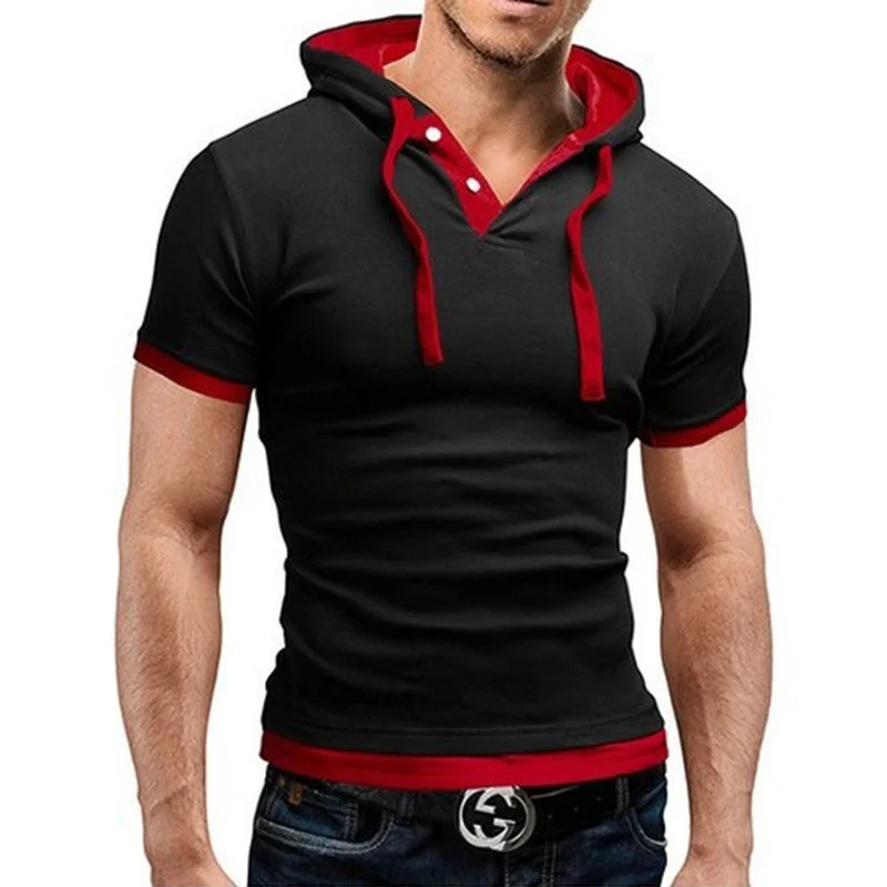 

Shirt Men's T 2023 Summer Fitness Hooded Short-Sleeved Tees Male Camisa Masculina Sportswer T-Shirt Slim Tshirt Homme 5XL