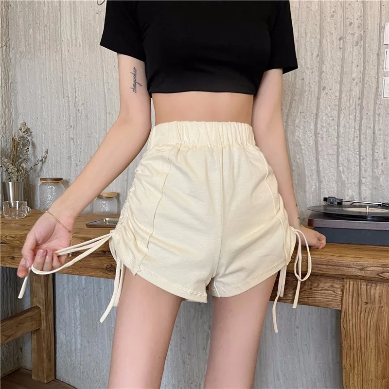 

summer Women Shorts Wide Leg Loose Drawstring High Waist Fitness 100% cotton Jogger Short pant woman All-match Basic sweatshorts