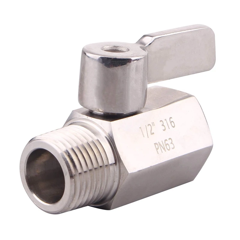 

316 Stainless Steel Mini Ball Valve(1/2 Inch Female X Male) NPT Thread, Water Flow Regulator Head Control Valve