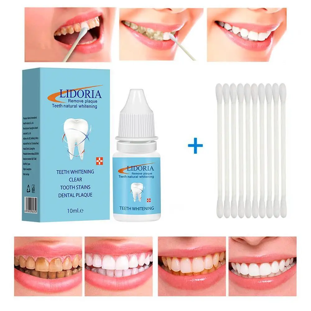 

10ml Teeth Whitening Essence With Cotton Swabs Hygiene Cleansing Remove Plaque Stains Fresh Breath Dentistry Bleaching Care