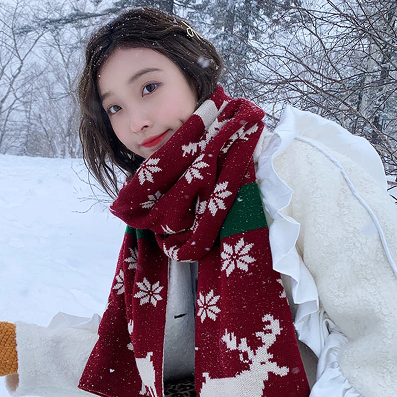 

EUMOAN Christmas gift deer scarf women autumn and winter theme red warm versatile students Korean version of Instagram cute Twi