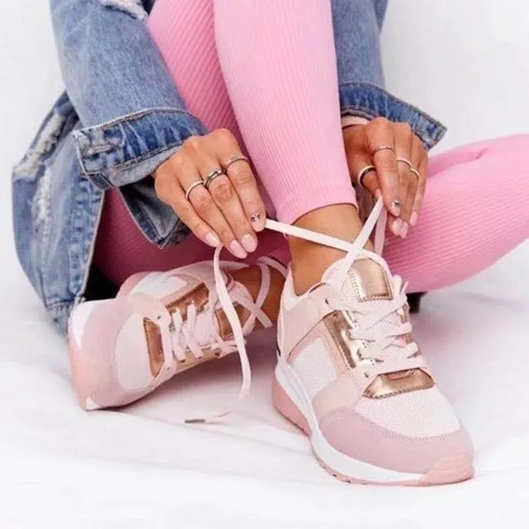 

New Women Sneakers Lace-Up Wedge Sports Shoes Women's Vulcanized Shoes Casual Platform Ladies Sneakers Comfy Females Shoes