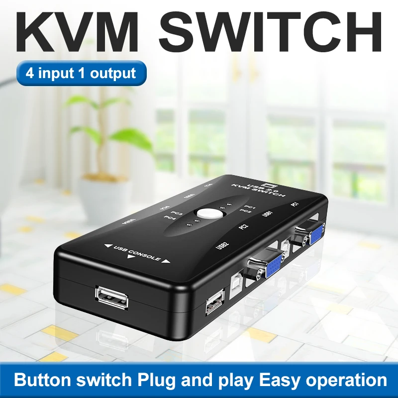 2/4-портовый квм-переключатель VGA 1080P USB2.0 VGA разветвитель мыши клавиатуры принтера флеш-накопитель коммутатор коробка адаптер 2 в 1 выключатель