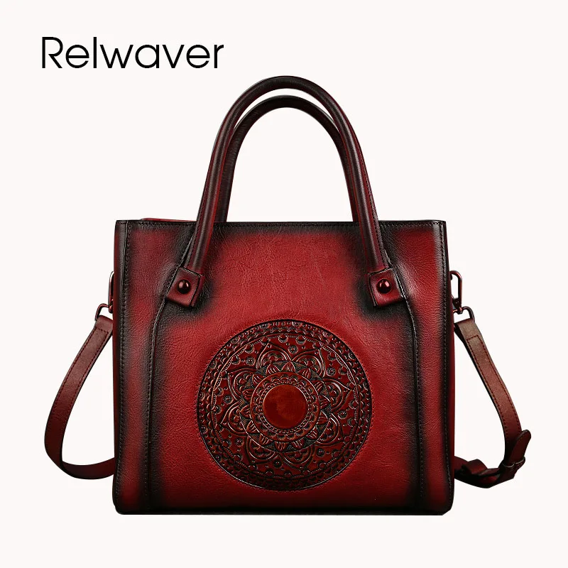 

Relwaver vintage totem genuine leather bag big capacity women handbag head layer cowhide women tote bag