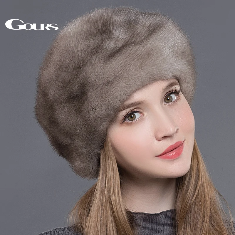 GOURS Winter Real Fur Hats for Women High Quality Whole Natural Mink Fur Hats Thick Warm Luxury Fashion Cap New Arrival GLH015