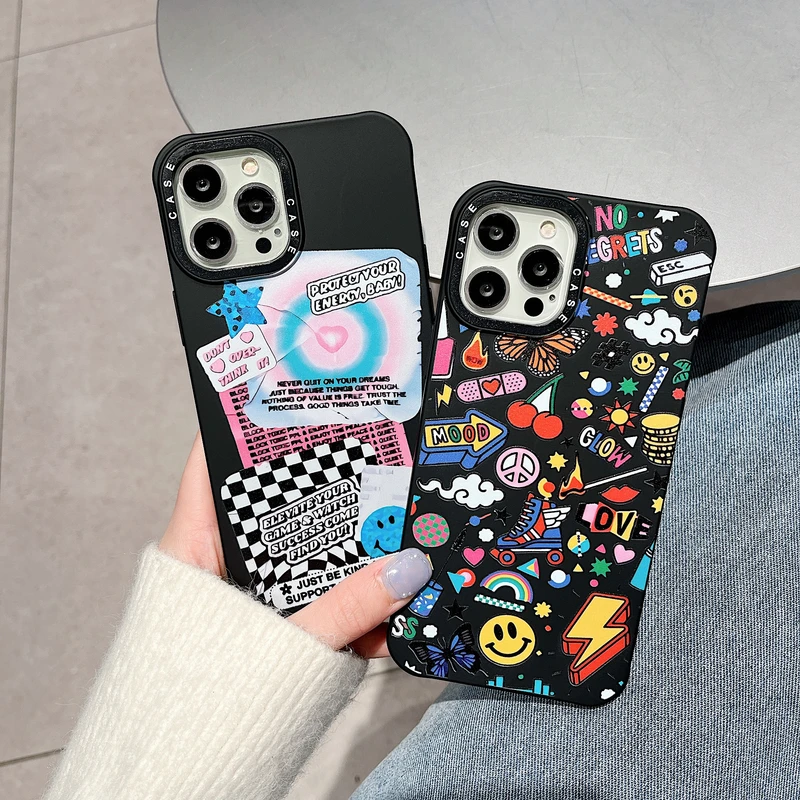 

Милый мультяшный чехол для телефона Ins с этикеткой со смайликом для iPhone 11 12 13 Pro Xs Max Xr X 7 8 Puls противоударный силиконовый мягкий чехол