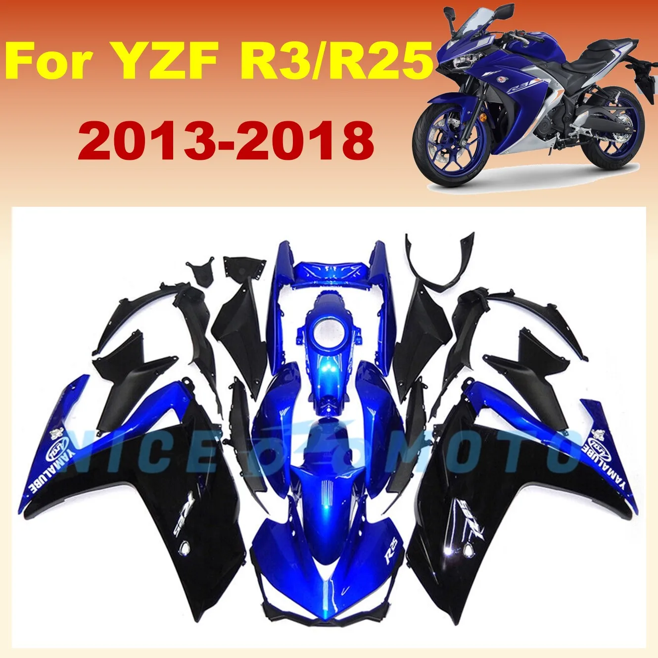 Blue Black Injection Fairing Kit For YAMAHA YZF R25 R3 2013 2014 2015 2016 2017 2018 YZFR3 13-18 Bike Accessories Body