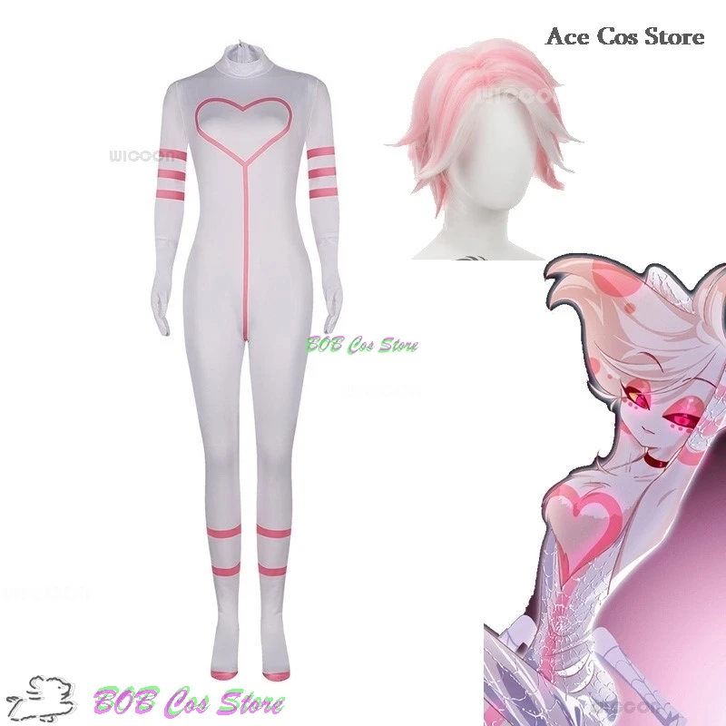 Hazbin Angel Dust Outfit Косплей Костюм отеля Розовый парик Onsie Сексуальный танцевальный