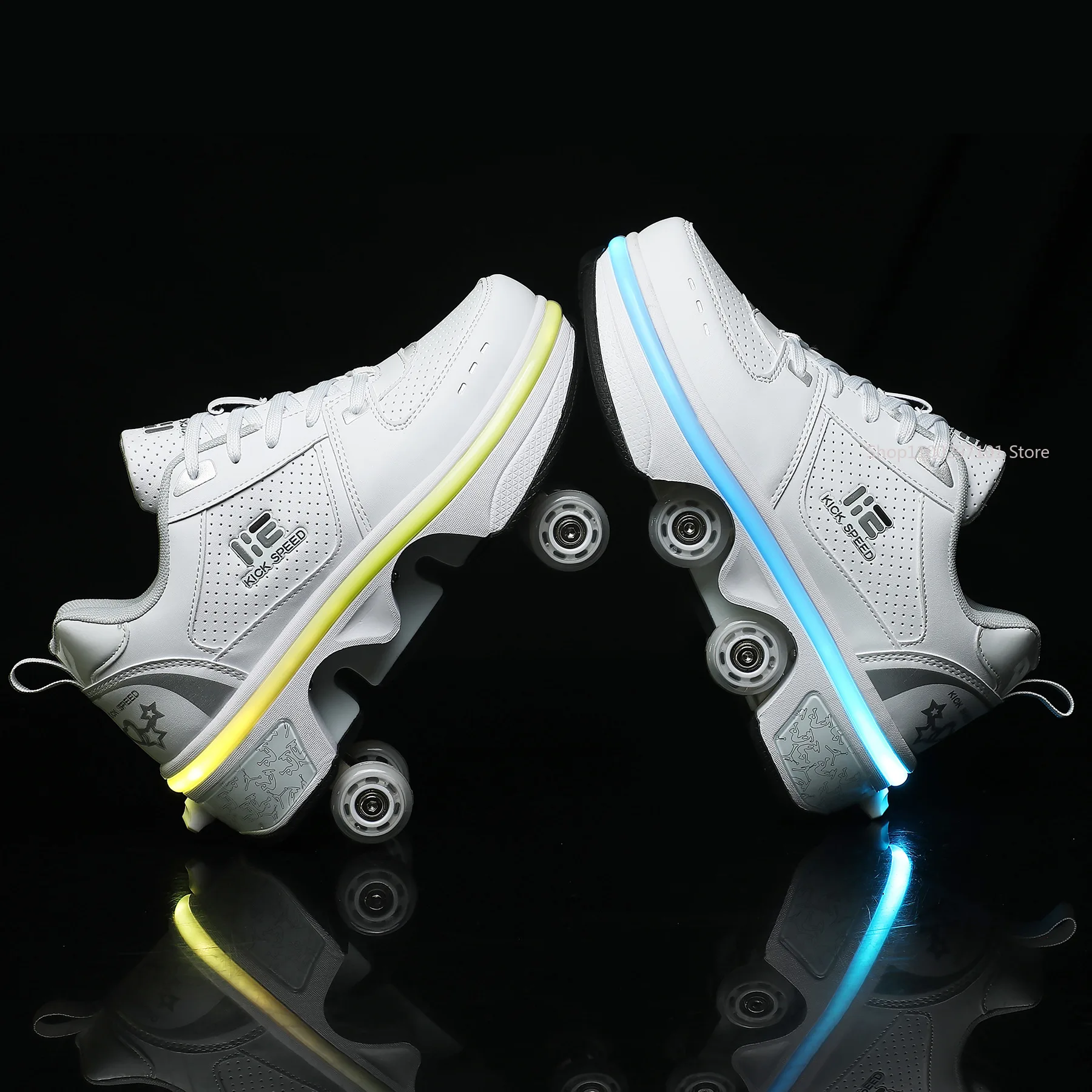 Deformation Shoes Double Row Double-Wheel Casual Roller Shoes Automatic Four-Wheel Dual-Purpose Roller Skates Outdoor Sports