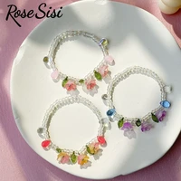 rose sisi japanese and korean style flower tassel beads bracelet crystal bracelet for women millet beads fairy gas minority gift